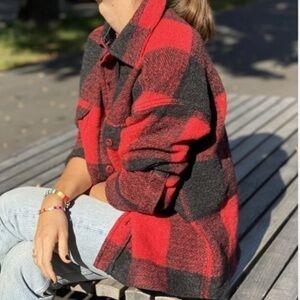 Anine Bing Red and Black Plaid Jacket